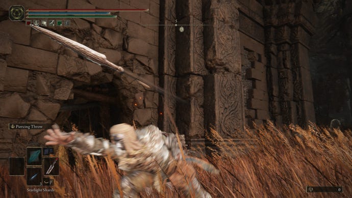 A close-up glimpse at a character using a Throwing Blade in Shadow of the Erdtree.