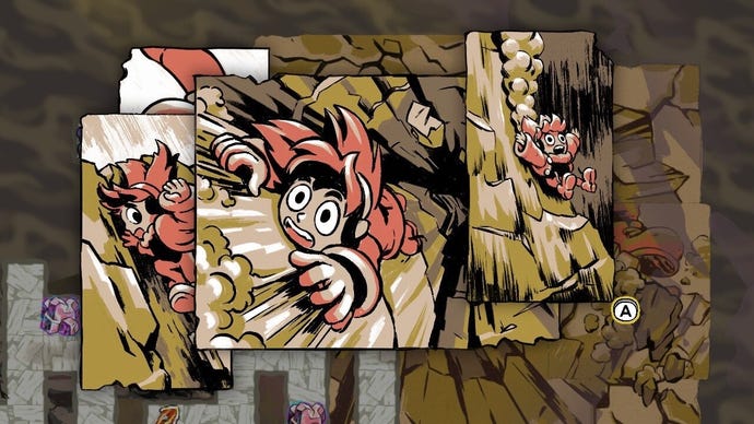 Panel art from Arranger that shows Jemma slipping off a rock face.