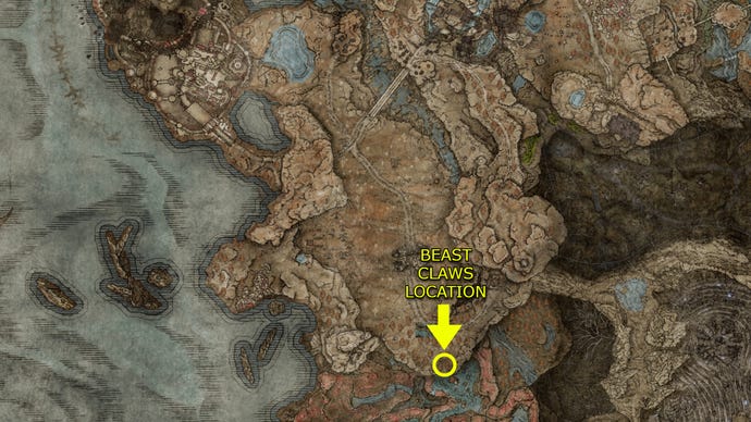 The location of the Beast Claws in Shadow of the Erdtree.