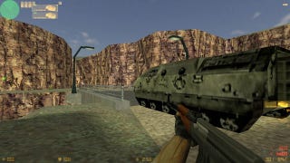 An APC parked on a bridge in cs_siege in Counter-Strike.