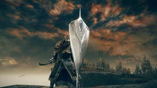 Screenshot of the Tarnished wielding the Carian Thrusting Shield in Elden Ring: Shadow Of The Erdtree.