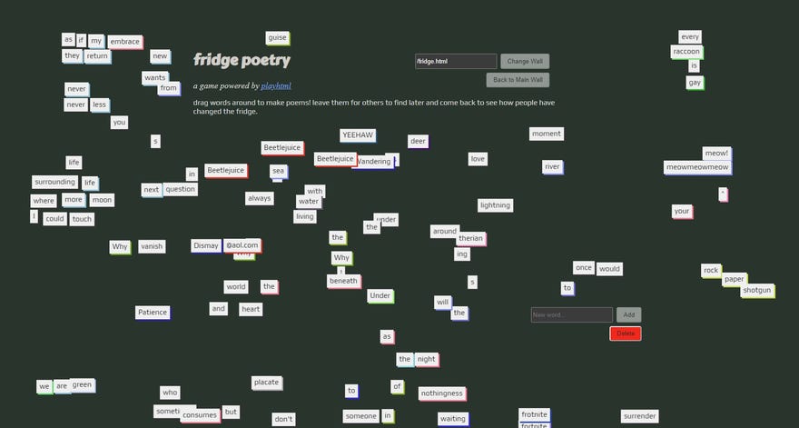 A communal fridge door filled with poems.