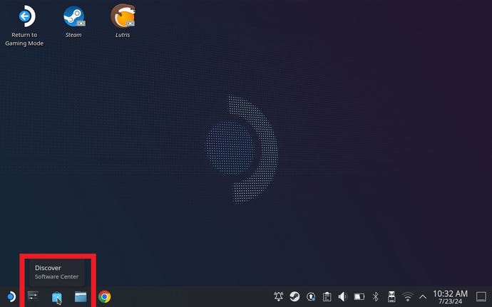 Step 2 of how to play Game Pass games on the Steam Deck: Open the Discover software centre app.