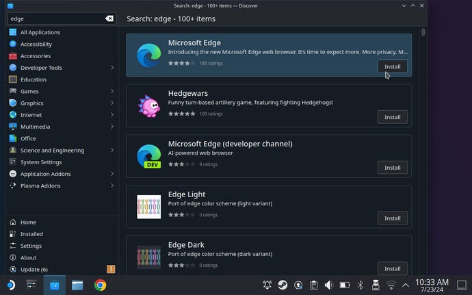 Step 3 of how to play Game Pass games on the Steam Deck: Search for an install Microsoft Edge.