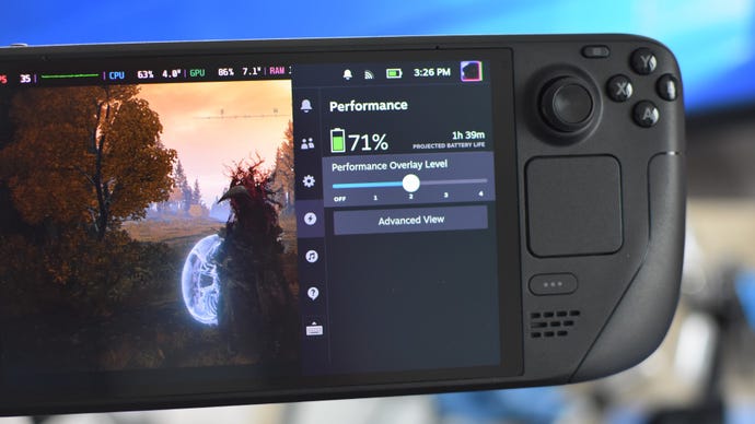 Step 3 of how to use the performance overlay on the Steam Deck: Select and move the performance overlay slider to the level that displays your desired amount of detail. Close the Quick Access menu after.