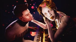 A creepy mannequin caresses the cheek of a piano player in Judas