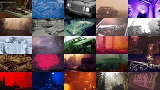 A spread of thumbnail images showing different photography modes and filters in Pacific Drive.