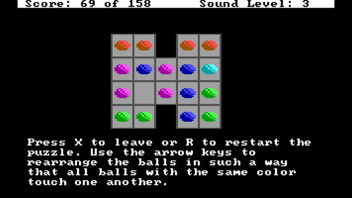 One of the minigames in Tachyon Dreams Anthology - a puzzle that asks the players to move multicoloured gems into the right order.